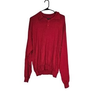 CEZANI Mens Red Extra Fine Merino Wool Long Sleeve Polo Sweater XL Old‎ Money